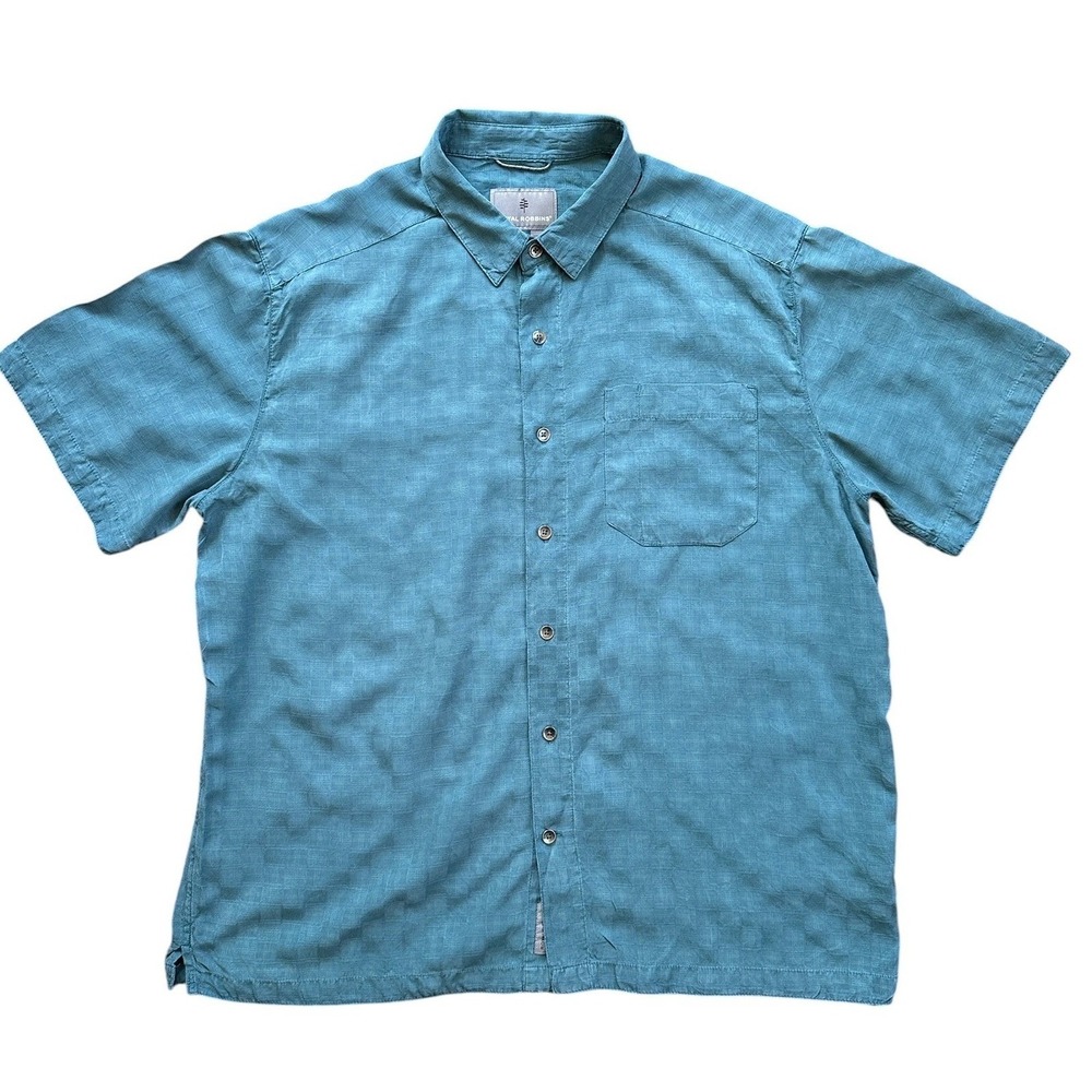 Royal Robbins‎ Shirt Mens XL Teal Blue Excellent Tencel Modal Textured Checkered